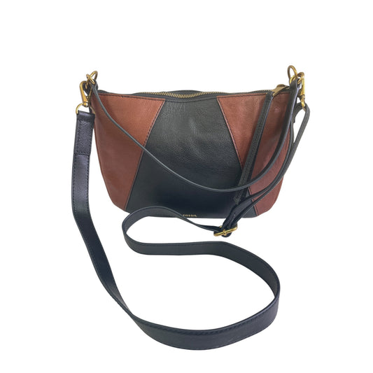 Handbag Leather By Fossil In Black & Brown, Size:Medium