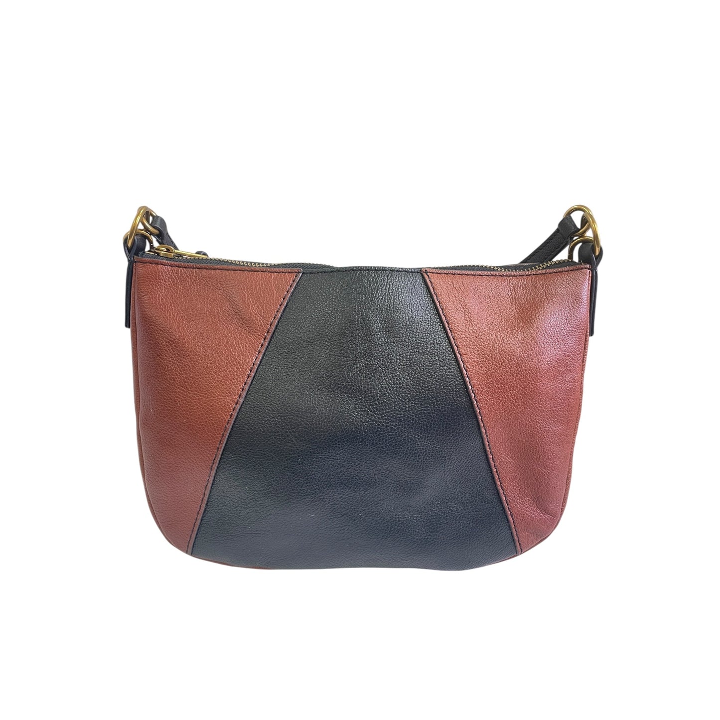 Handbag Leather By Fossil In Black & Brown, Size:Medium