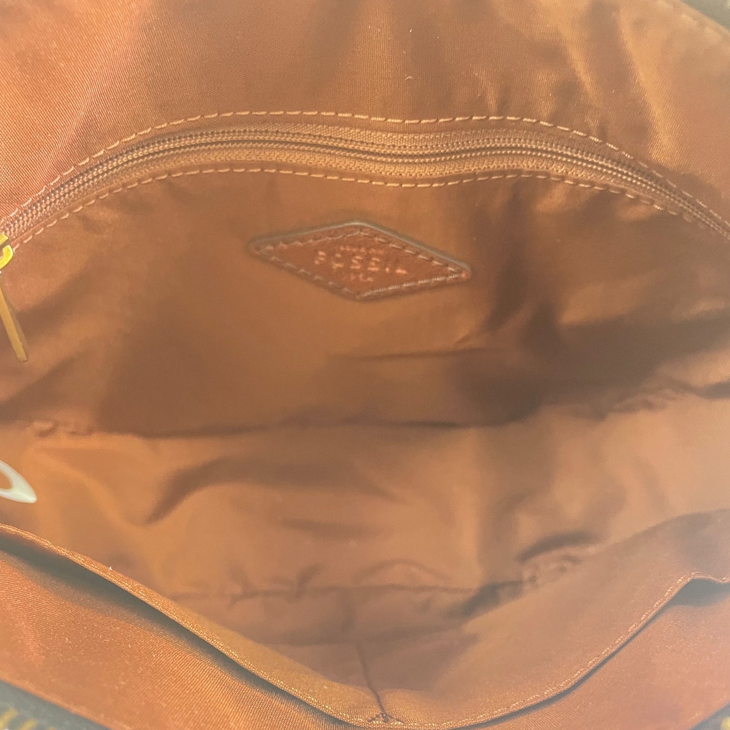 Handbag Leather By Fossil In Black & Brown, Size:Medium
