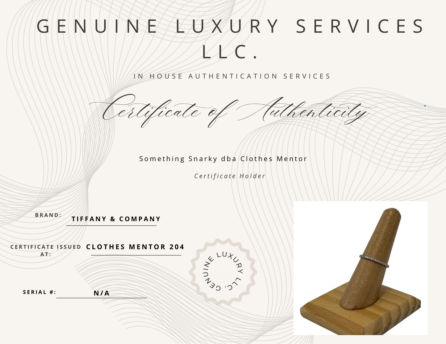 Tiffany & Company Metro Eternity Luxury Ring in Platinum, Size: 6.5