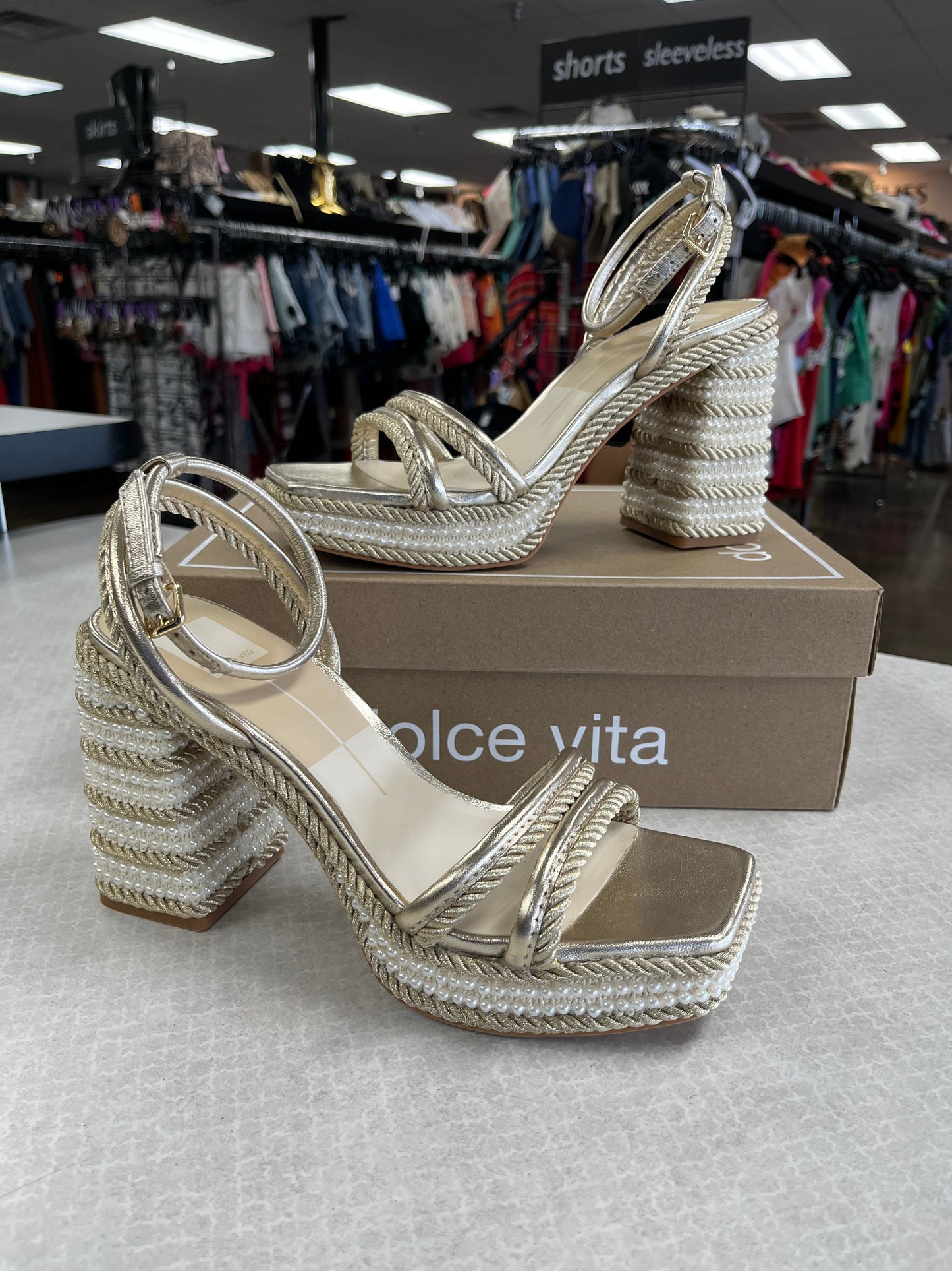 Sandals Heels Platform By Dolce Vita In Gold, Size:8.5