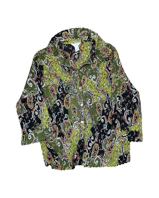 Blouse Ls By Cj Banks In Green, Size:1X
