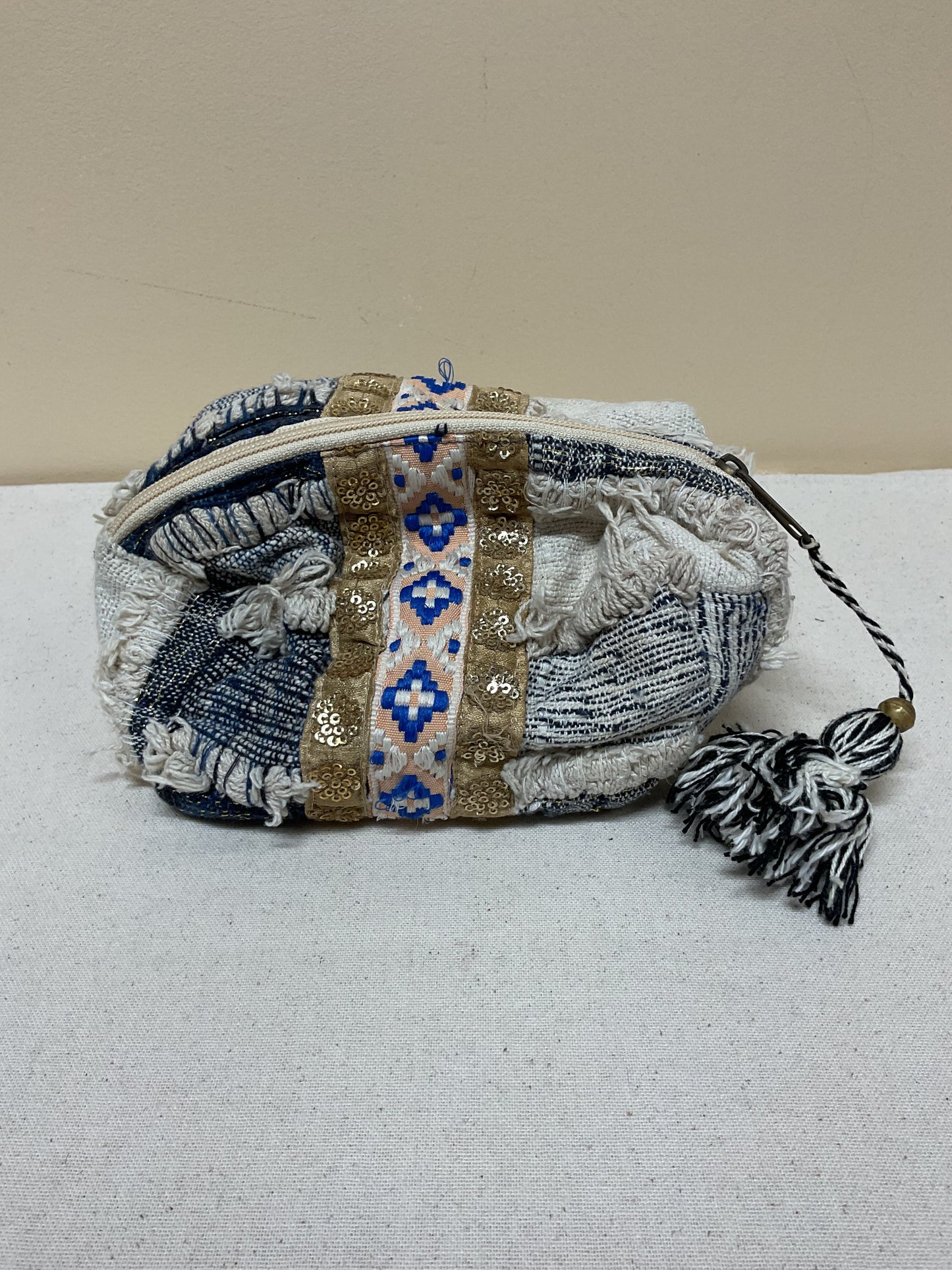 Makeup Bag By Lovestitch In Blue & Cream, Size:Small
