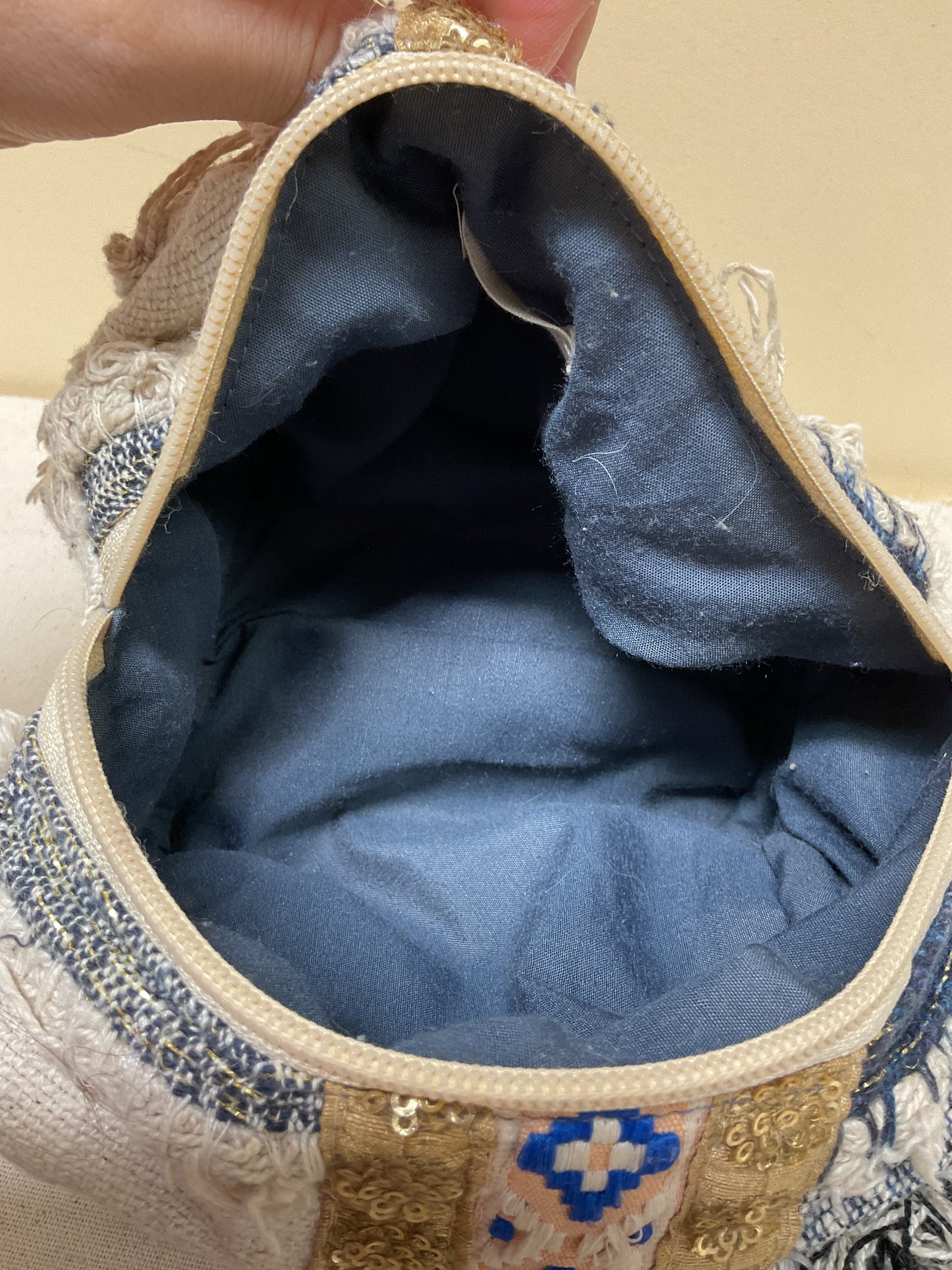 Makeup Bag By Lovestitch In Blue & Cream, Size:Small
