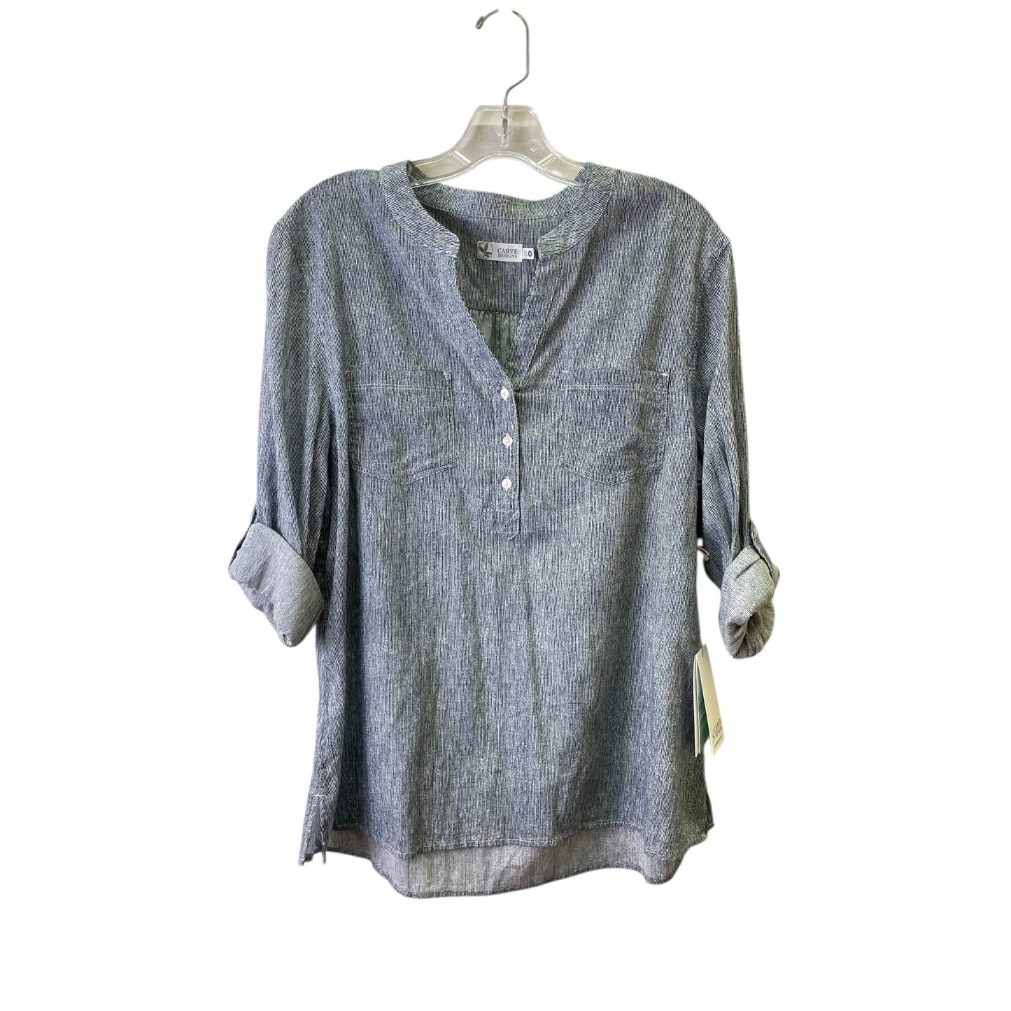 Top 3/4 Sleeve By Carve Designs In Blue & White, Size:M