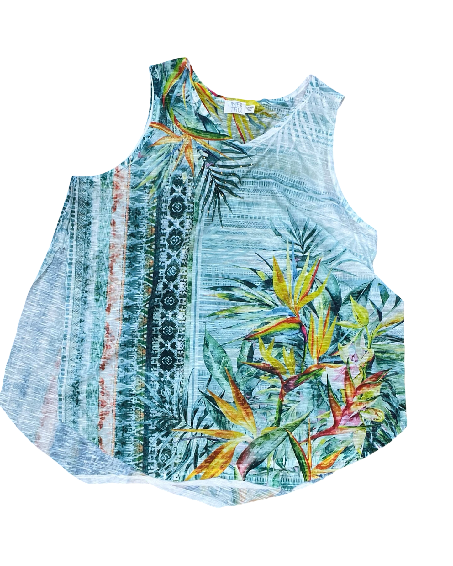 Top Sleeveless By Time And Tru In Tropical Print, Size:2X