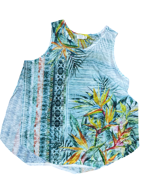 Top Sleeveless By Time And Tru In Tropical Print, Size:2X
