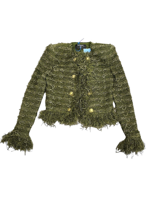 Blazer Luxury Designer By Balmain In Green, Size:M