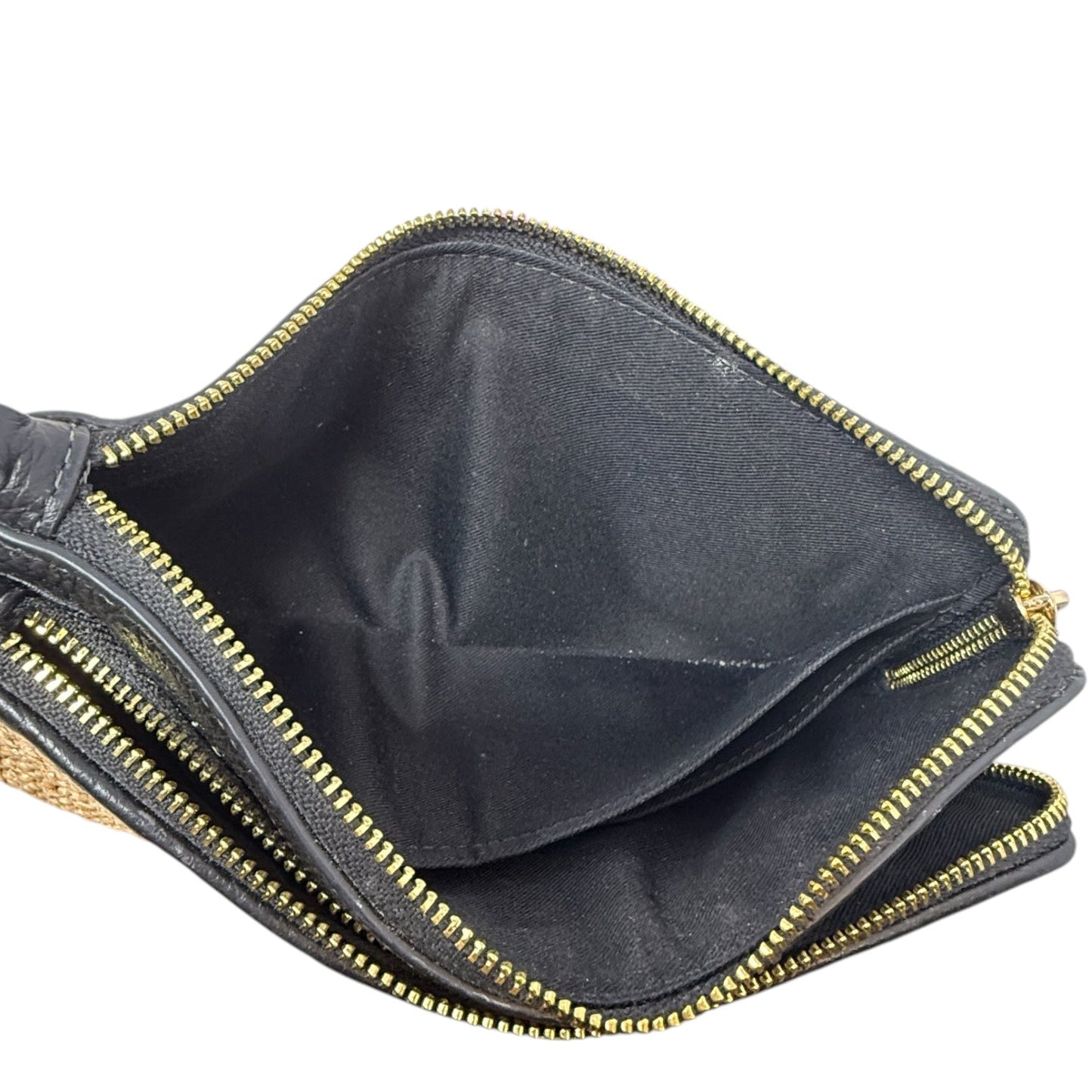 Straw & Leather Double Zip Wallet Designer By Coach, Size: Large