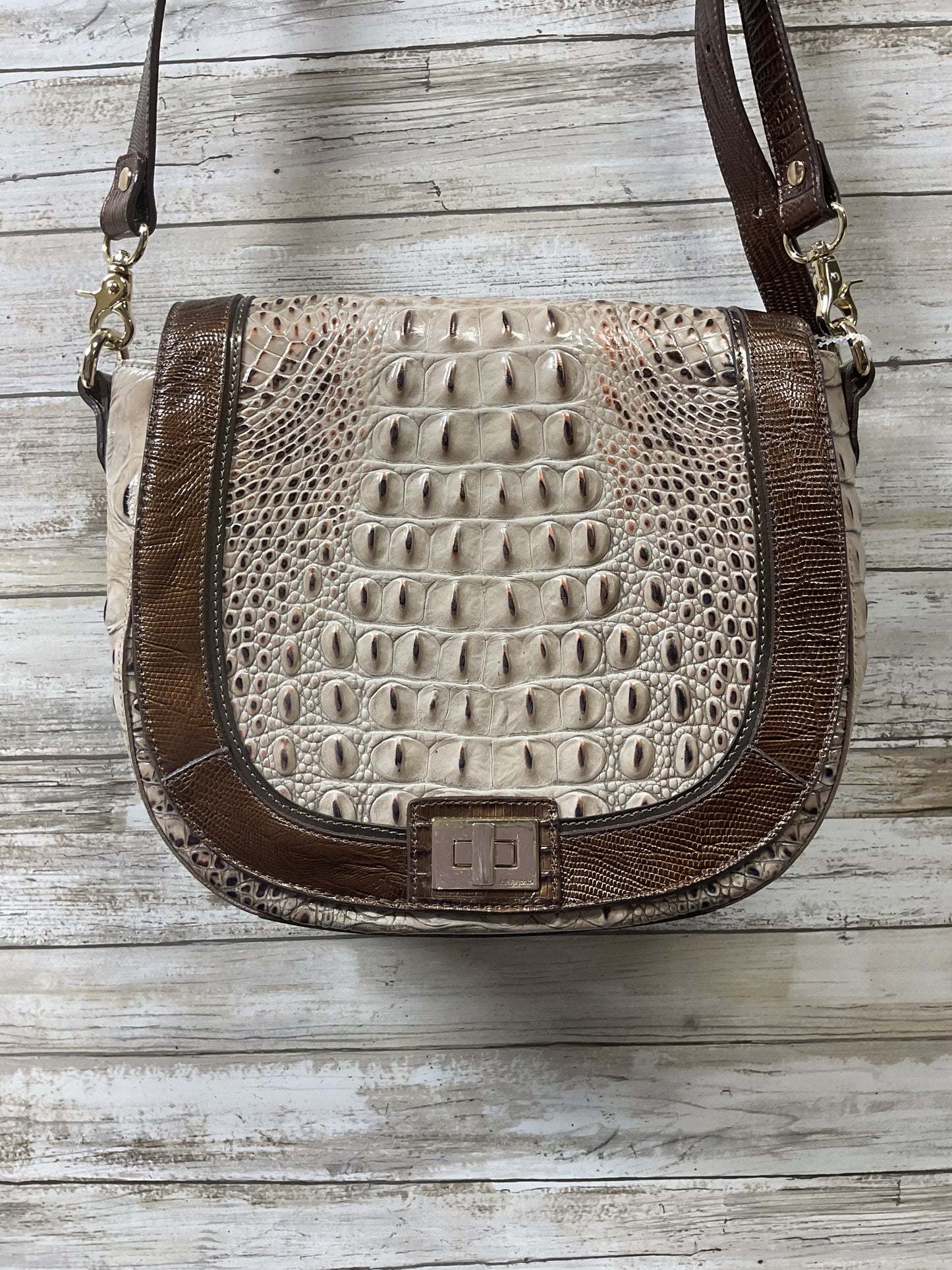 Handbag Designer By Brahmin In Brown & Tan, Size:Medium