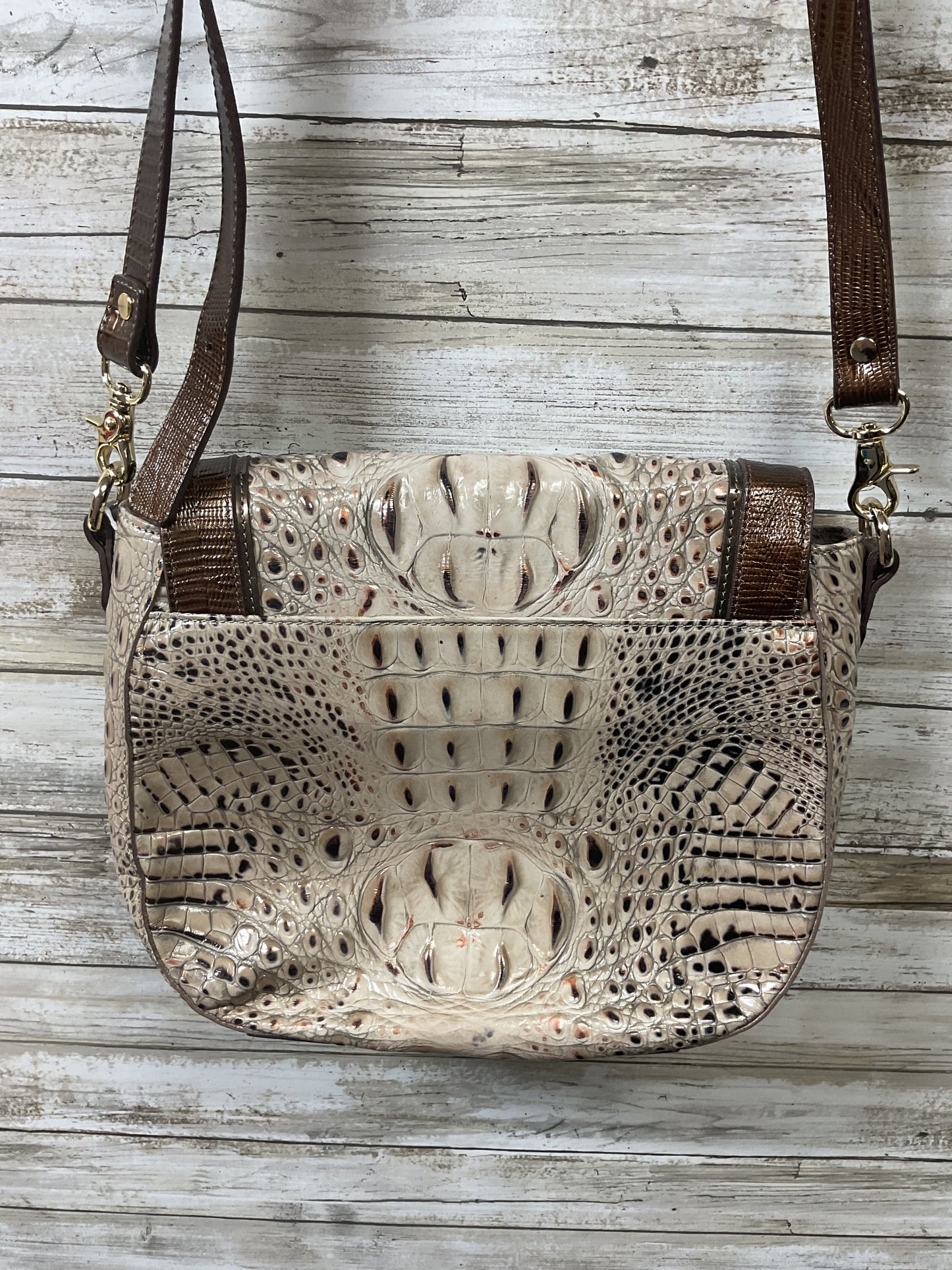 Handbag Designer By Brahmin In Brown & Tan, Size:Medium