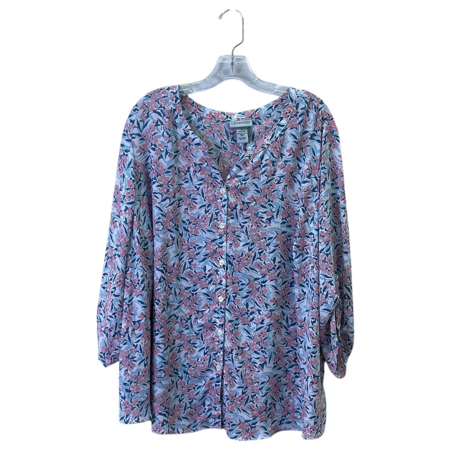 Top 3/4 Sleeve By Catherines In Blue & White, Size:2X