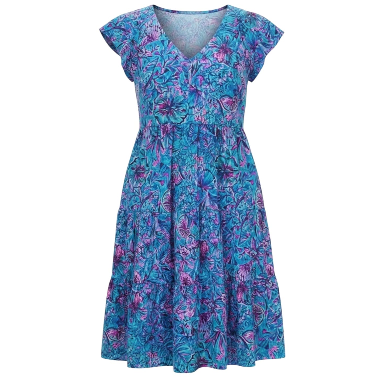 Kawai Flutter Sleeve Dress Designer By Lilly Pulitzer In Breakwater Blue Shells and Bells, Size: S