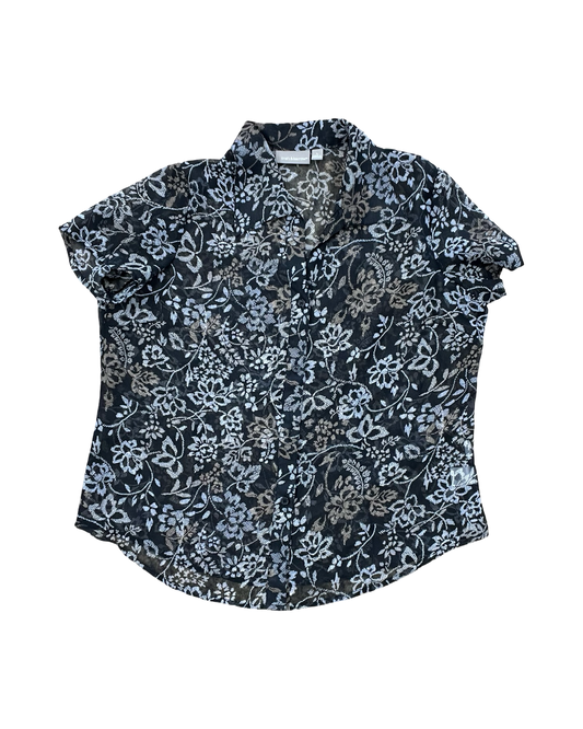 Blouse Ss By Croft And Barrow In Black & Tan, Size:L