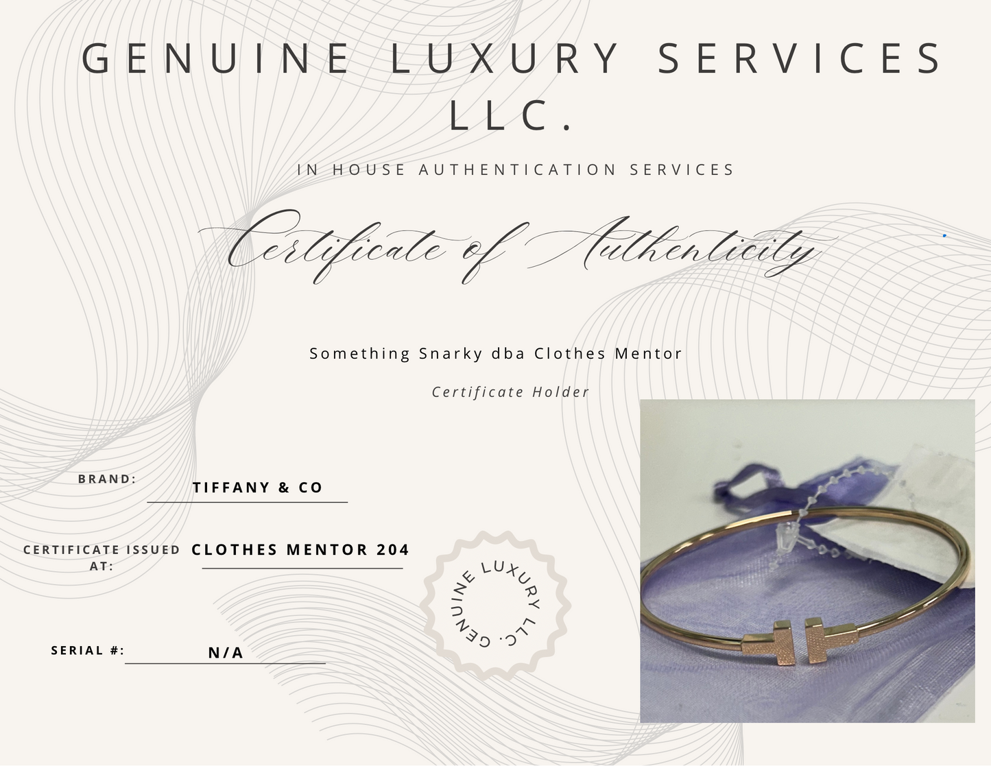 Tiffany And Company 18K Rose Gold T Wire Luxury Designer Bracelet