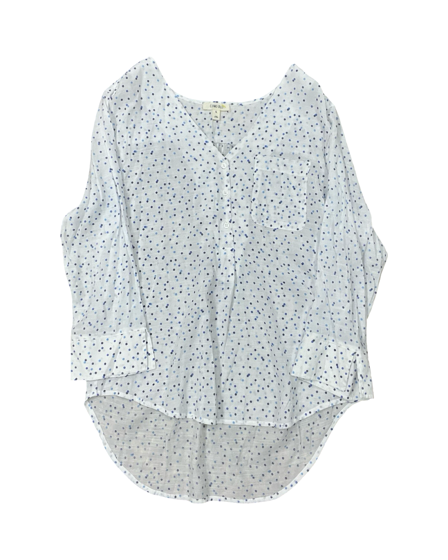 Top 3/4 Sleeve By Como Blu In Blue & White, Size:L