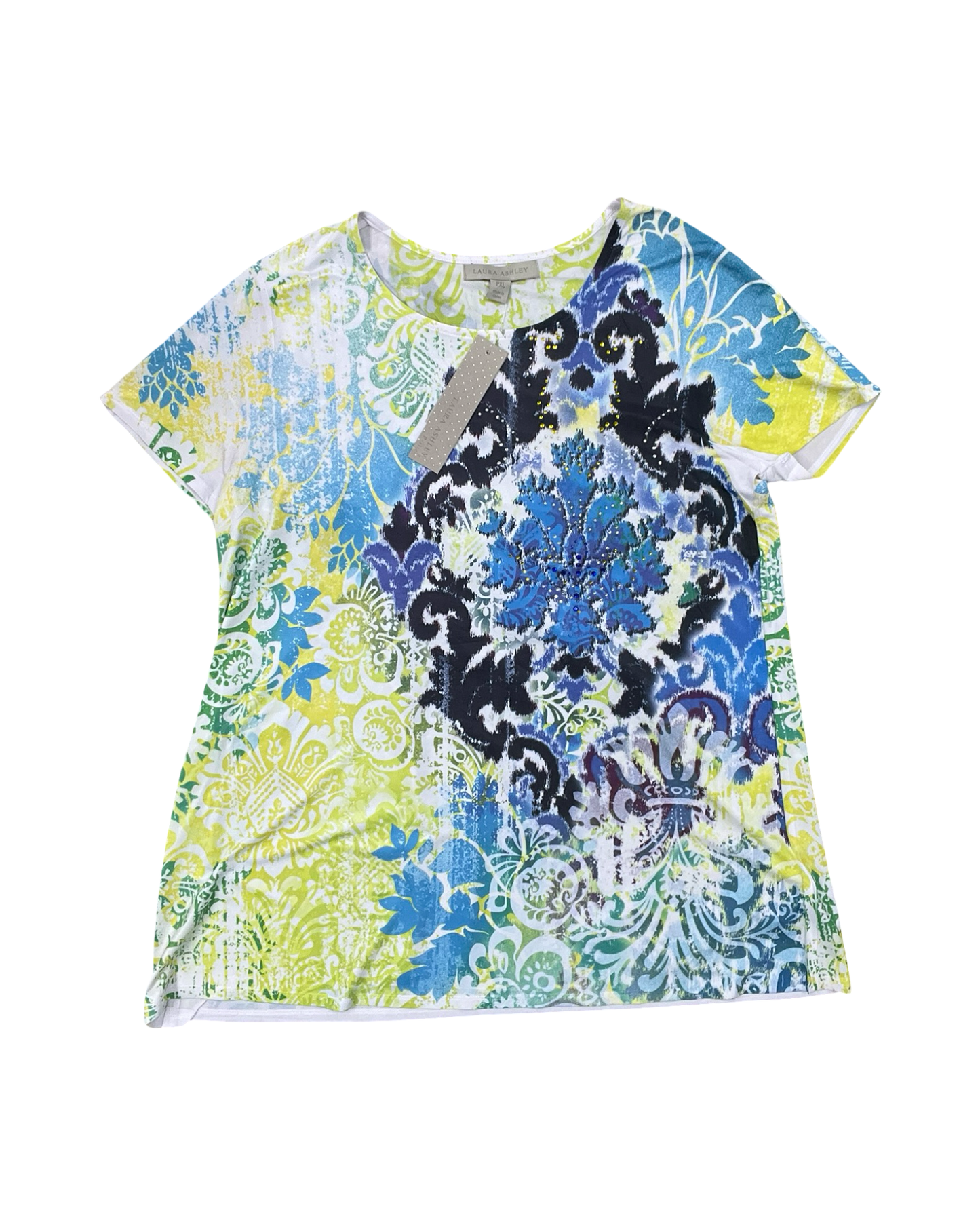 Top Ss By Laura Ashley In Blue & Yellow, Size:Xlp