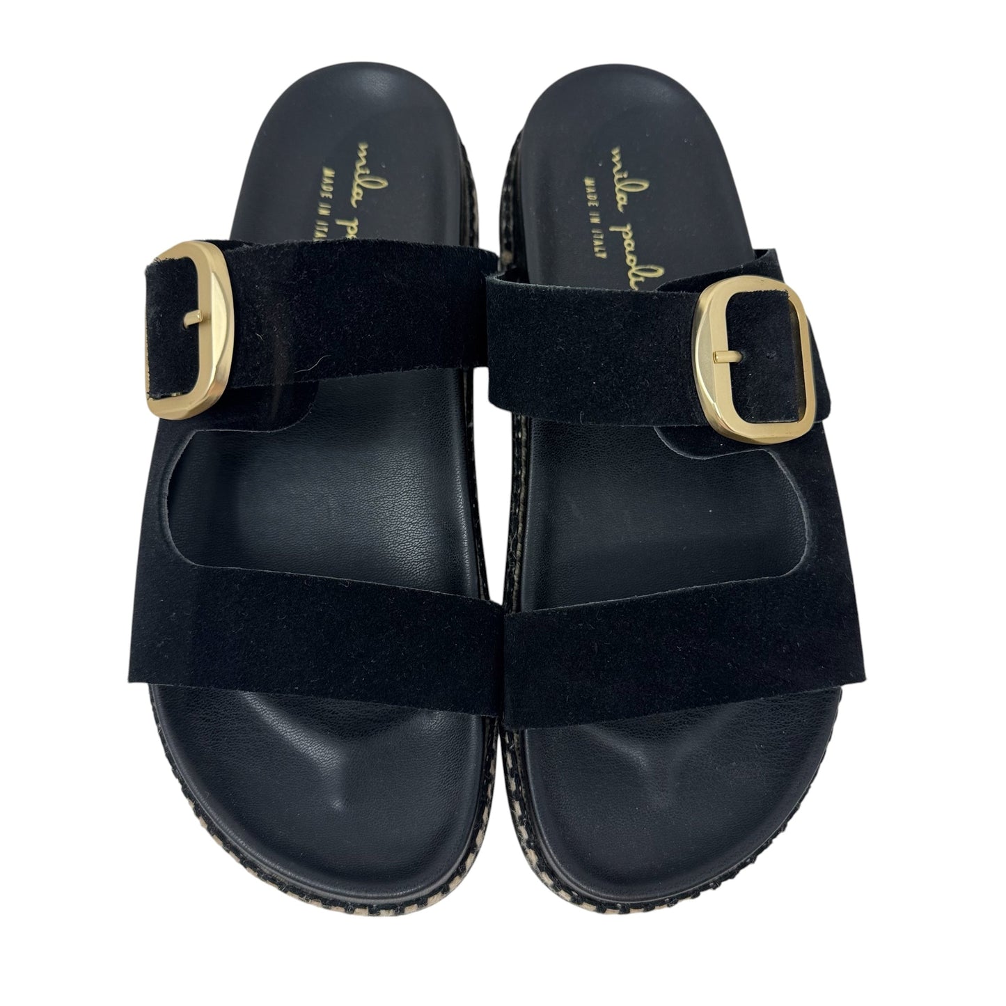 Suede Buckle Slide Sandals Flats By Mila Paoli In Black & Cream, Size: 7.5