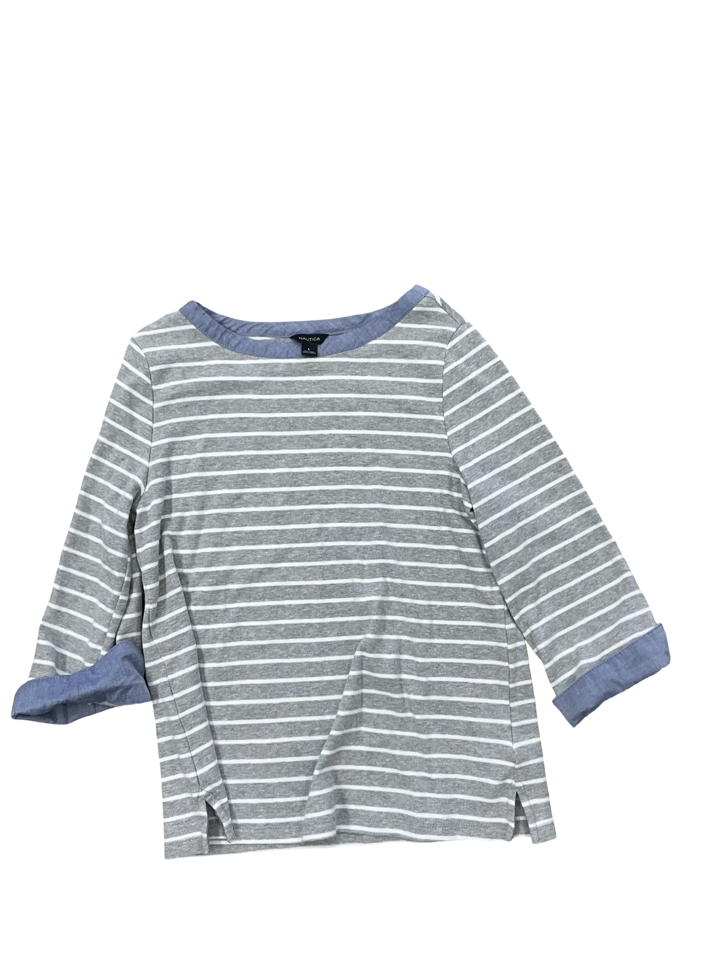 Top 3/4 Sleeve By Nautica In Grey & White, Size:L