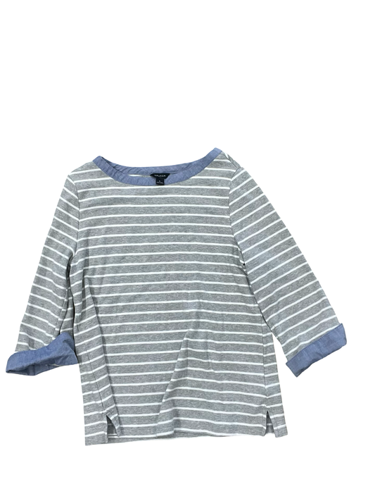 Top 3/4 Sleeve By Nautica In Grey & White, Size:L