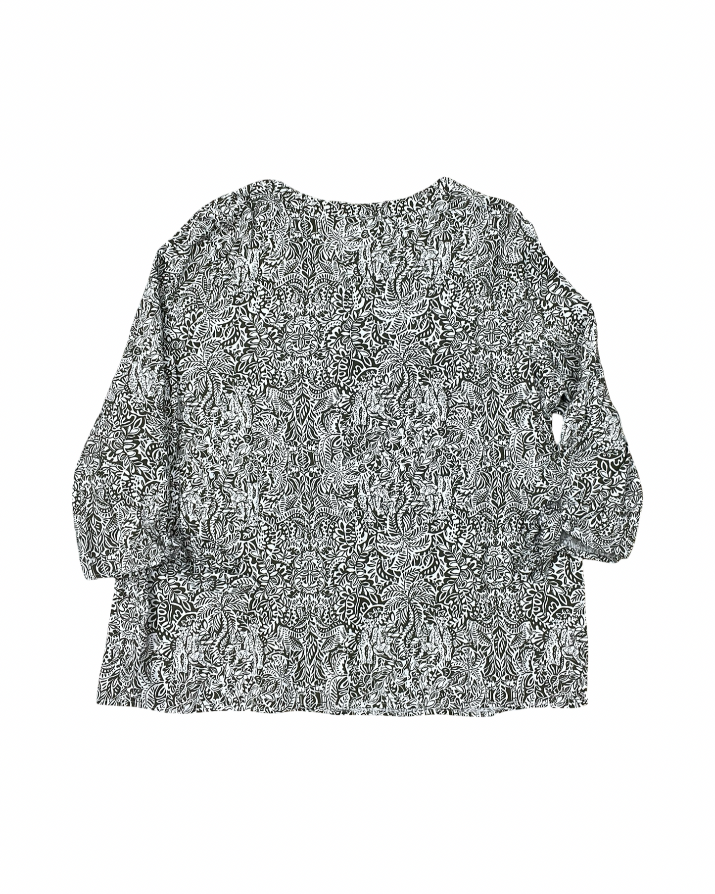 Top 3/4 Sleeve By Croft And Barrow In Green & White, Size:Xl