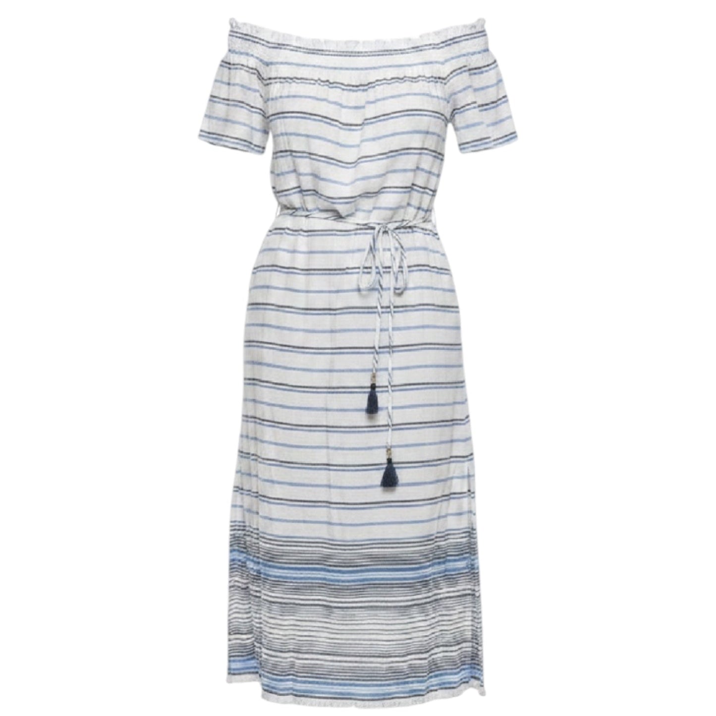Linen-Cotton Midi Dress By Tommy Bahama In Striped Pattern, Size: M