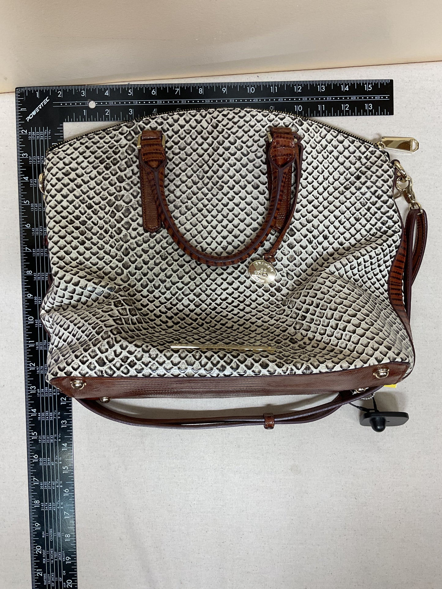 Handbag Designer By Brahmin In Brown & White, Size:Large