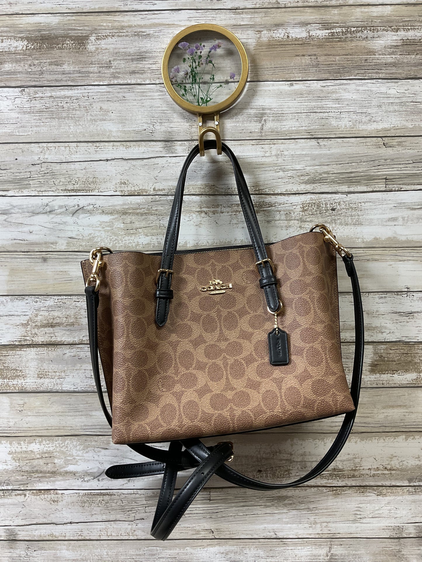 Handbag Designer By Coach In Black & Brown, Size:Small