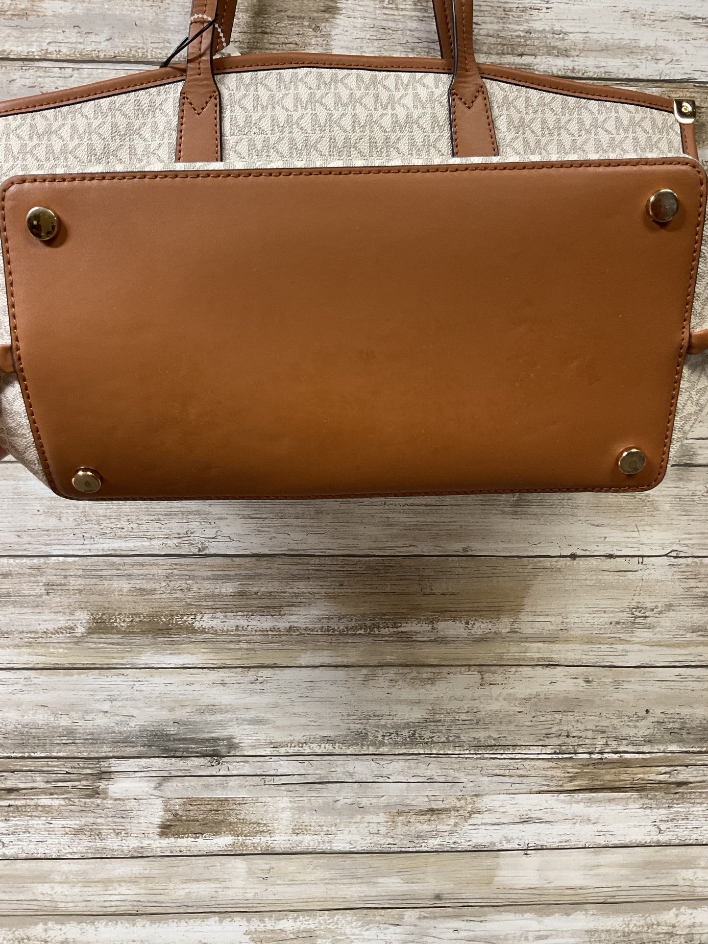 Tote Designer By Michael Kors In Cream & Tan, Size:Large