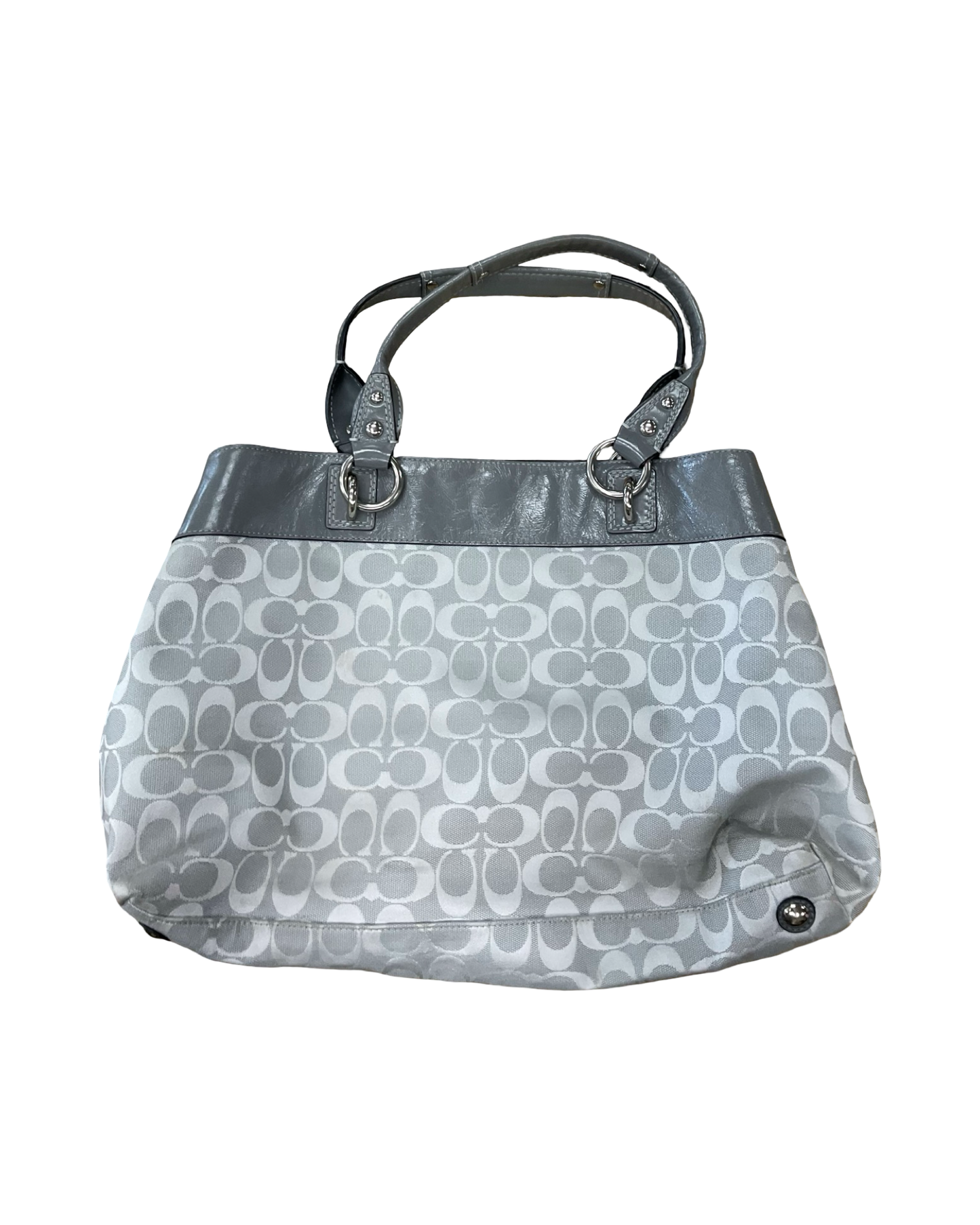 Handbag Designer By Coach In Grey & White, Size:Large