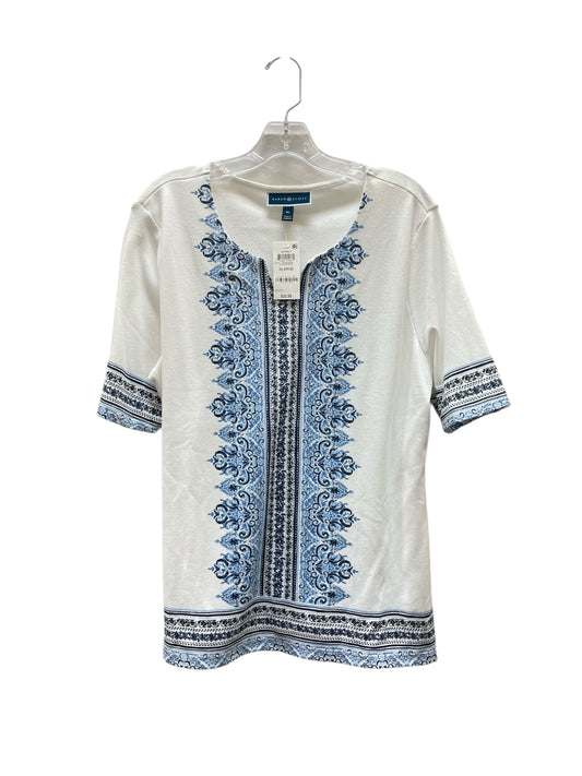 Top 3/4 Sleeve By Karen Scott In Blue & White, Size:Xl