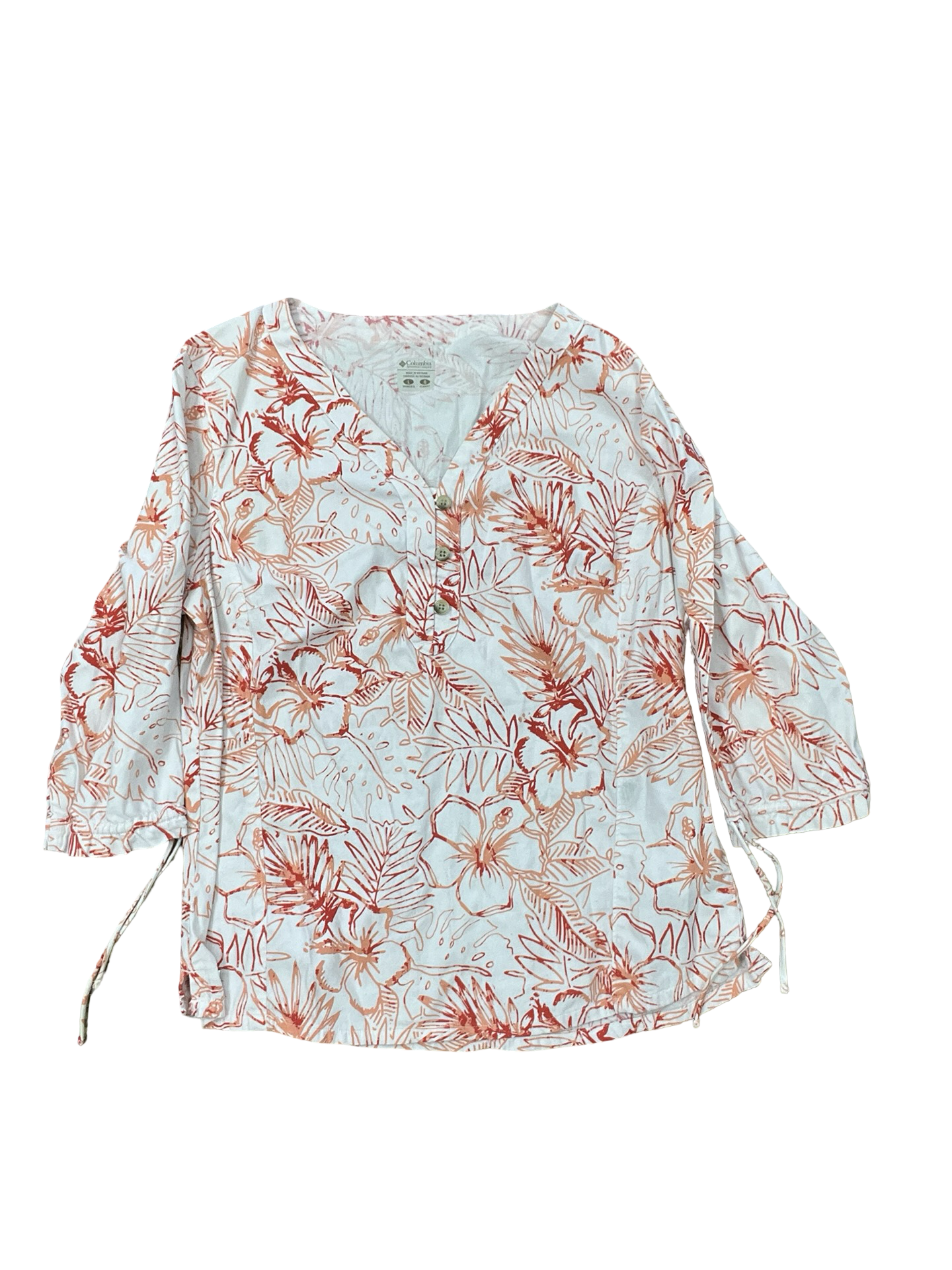 Top 3/4 Sleeve By Columbia In Orange & White, Size:L
