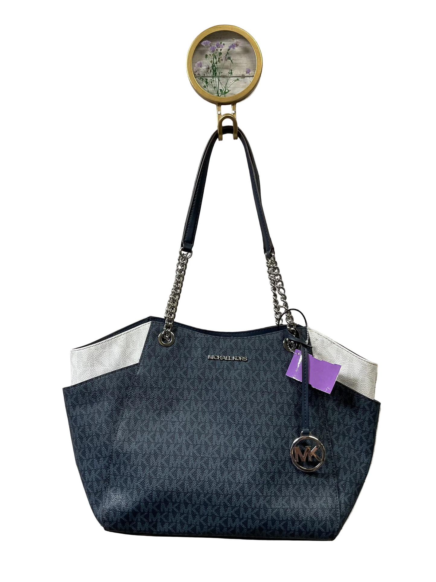 Handbag Designer By Michael Kors In Blue & White, Size:Medium
