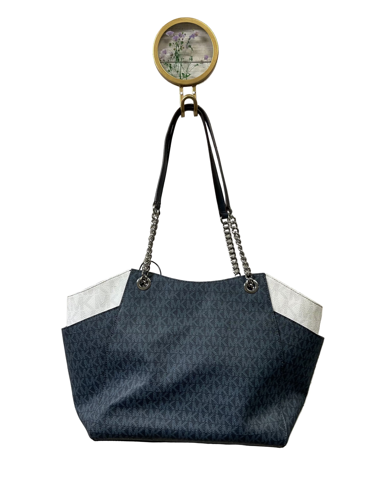 Handbag Designer By Michael Kors In Blue & White, Size:Medium
