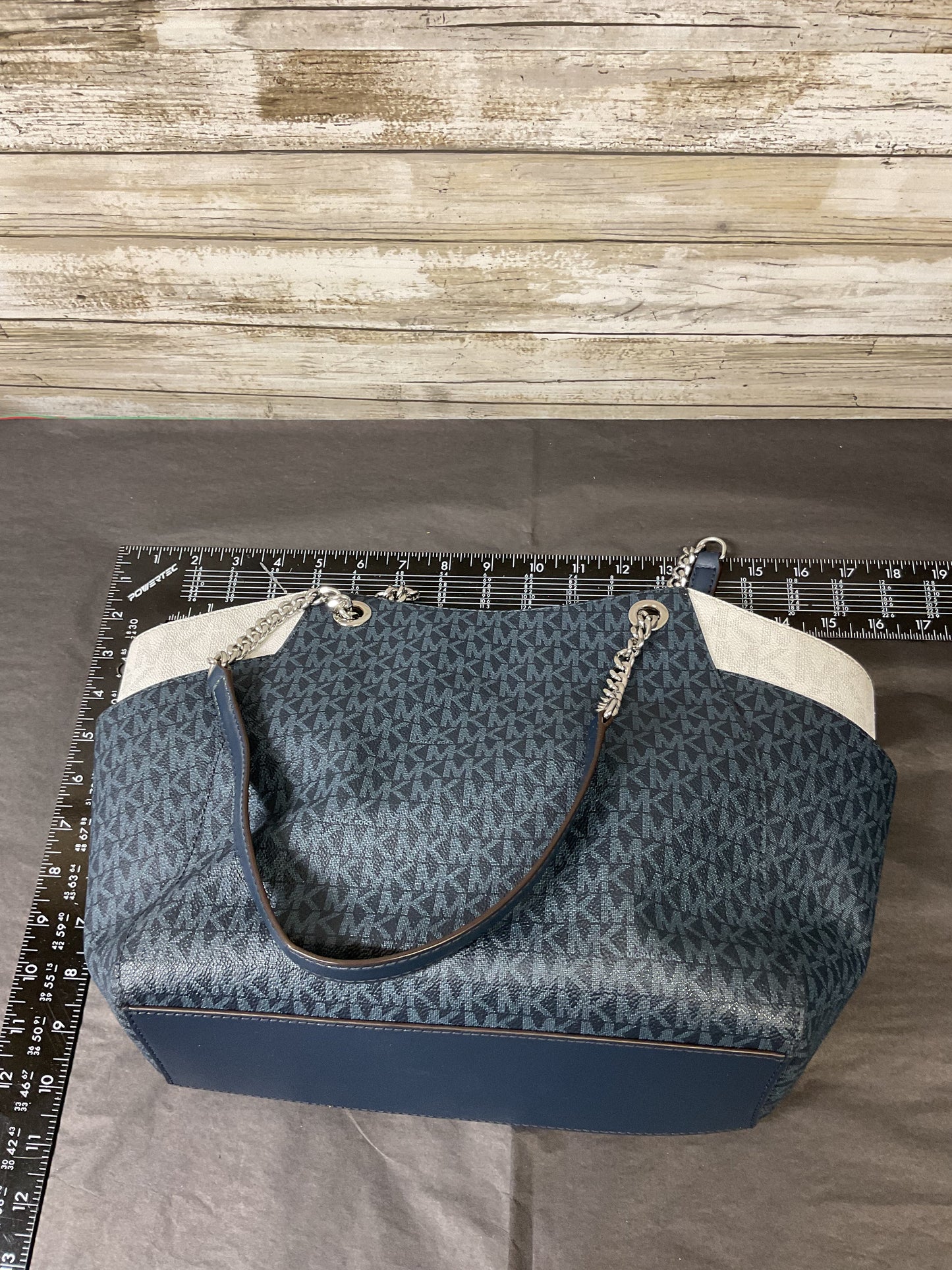 Handbag Designer By Michael Kors In Blue & White, Size:Medium