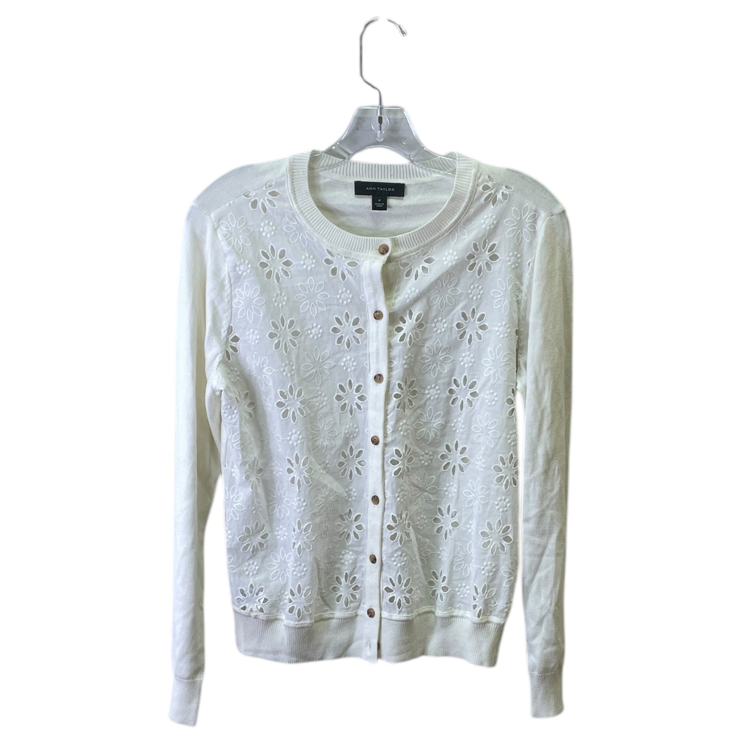 Sweater Cardigan By Ann Taylor In Cream, Size:M