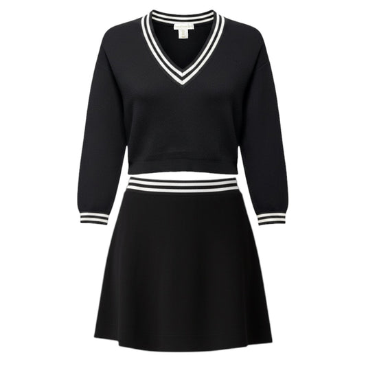 Knit Sweater & Skirt Set By House Of Harlow In Black & White, Size: S
