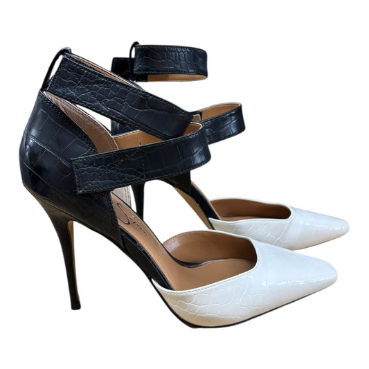 Shoes Heels Stiletto By Jessica Simpson In Black & White, Size:8.5