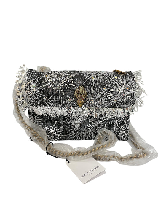 Crossbody Designer By Kurt Geiger In Grey & Silver, Size:Medium