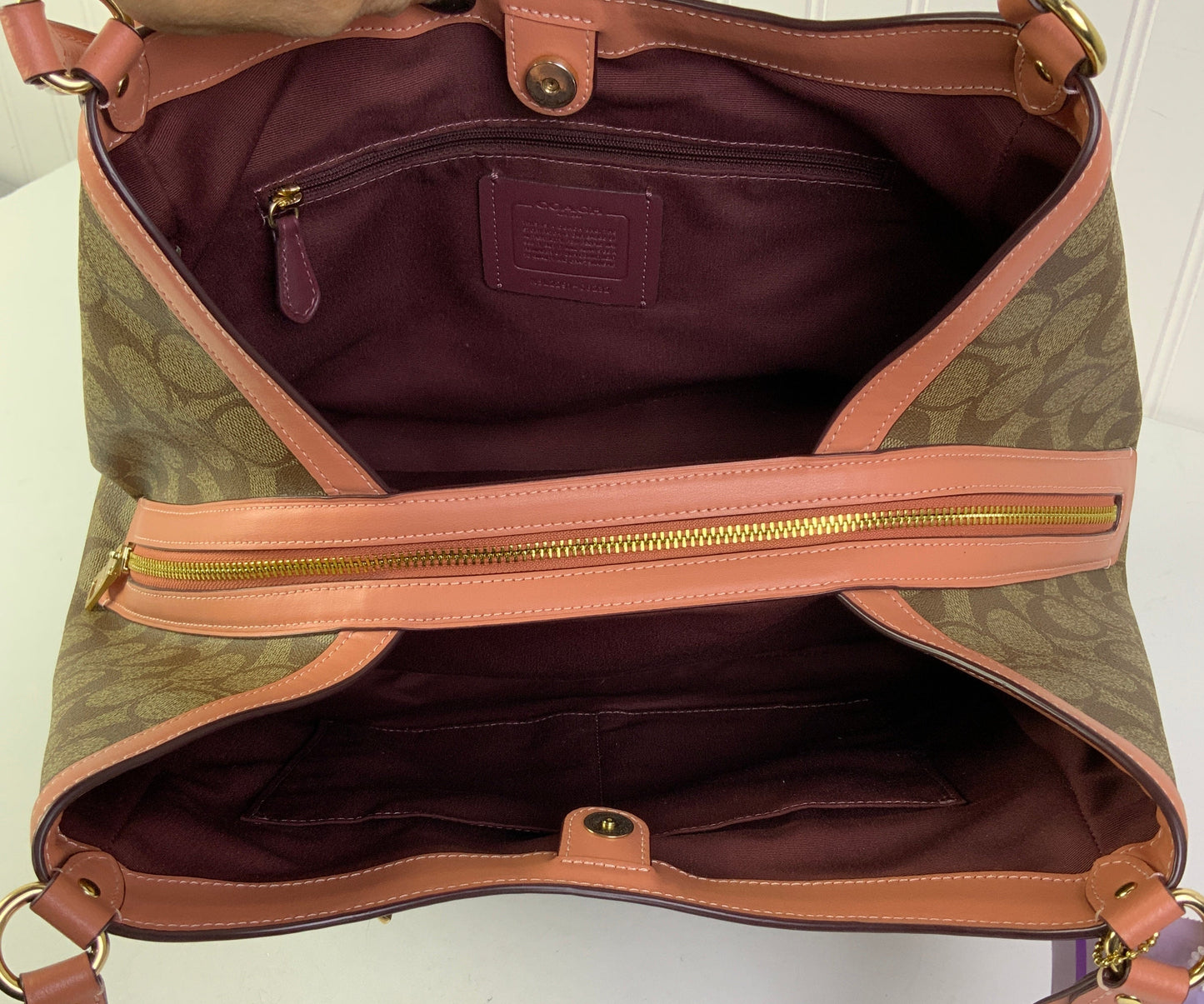 Handbag Designer By Coach In Brown & Pink, Size:Medium