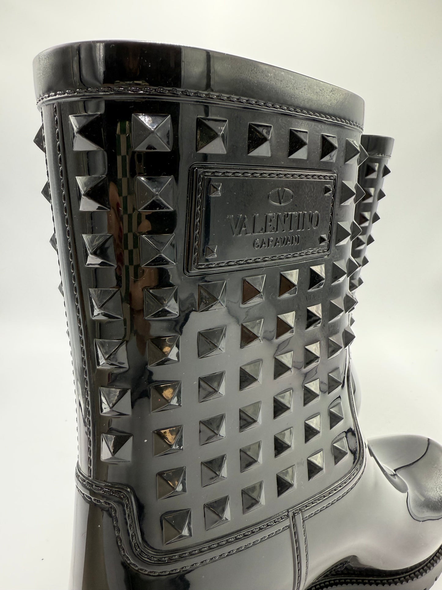 Valentino Garavani Rockstud Rubber Rain Boots, Size: 10