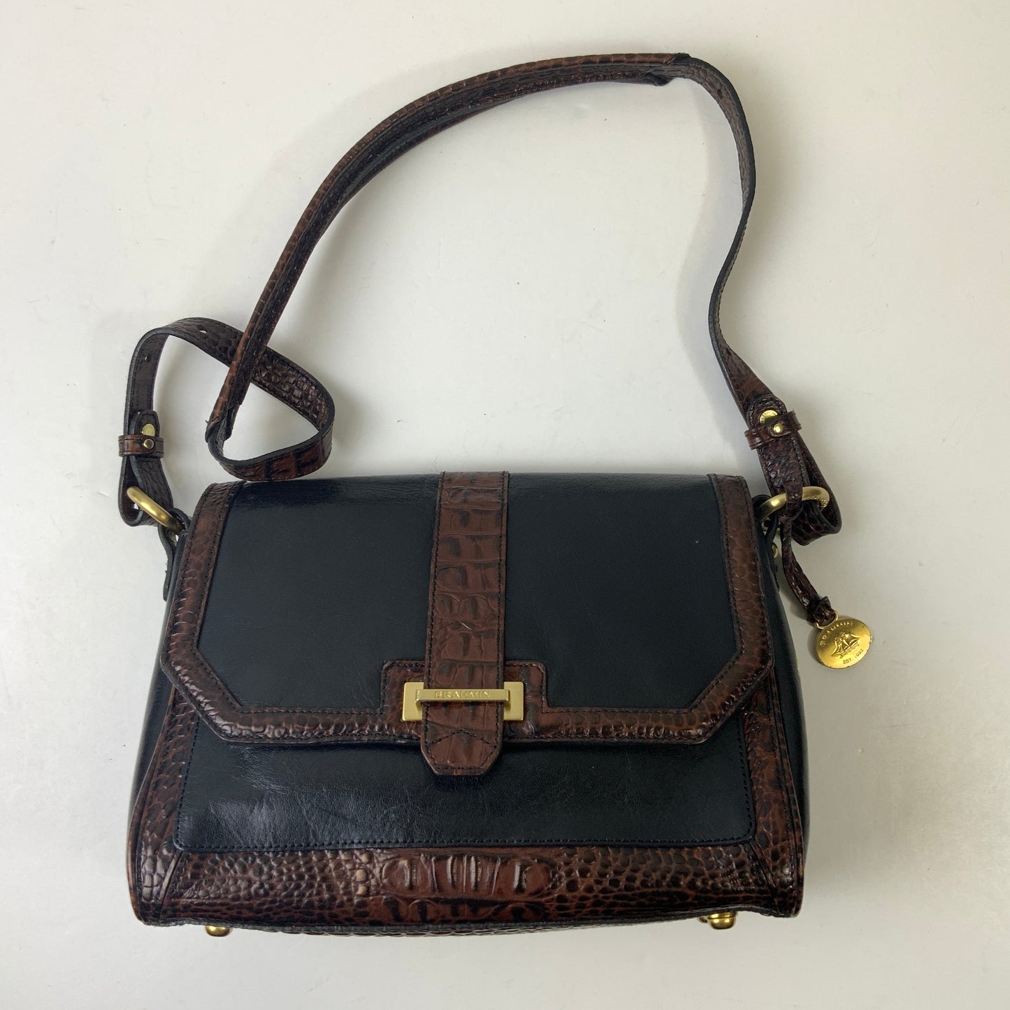 Handbag Designer By Brahmin In Black & Brown, Size:Medium