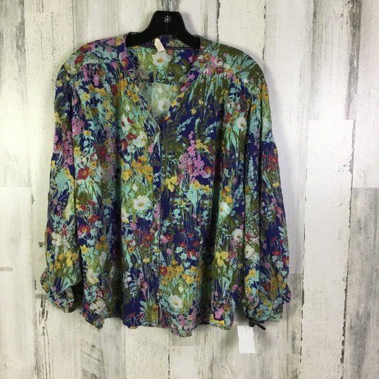 Blouse Ls By Pilcro In Blue & Green, Size:S