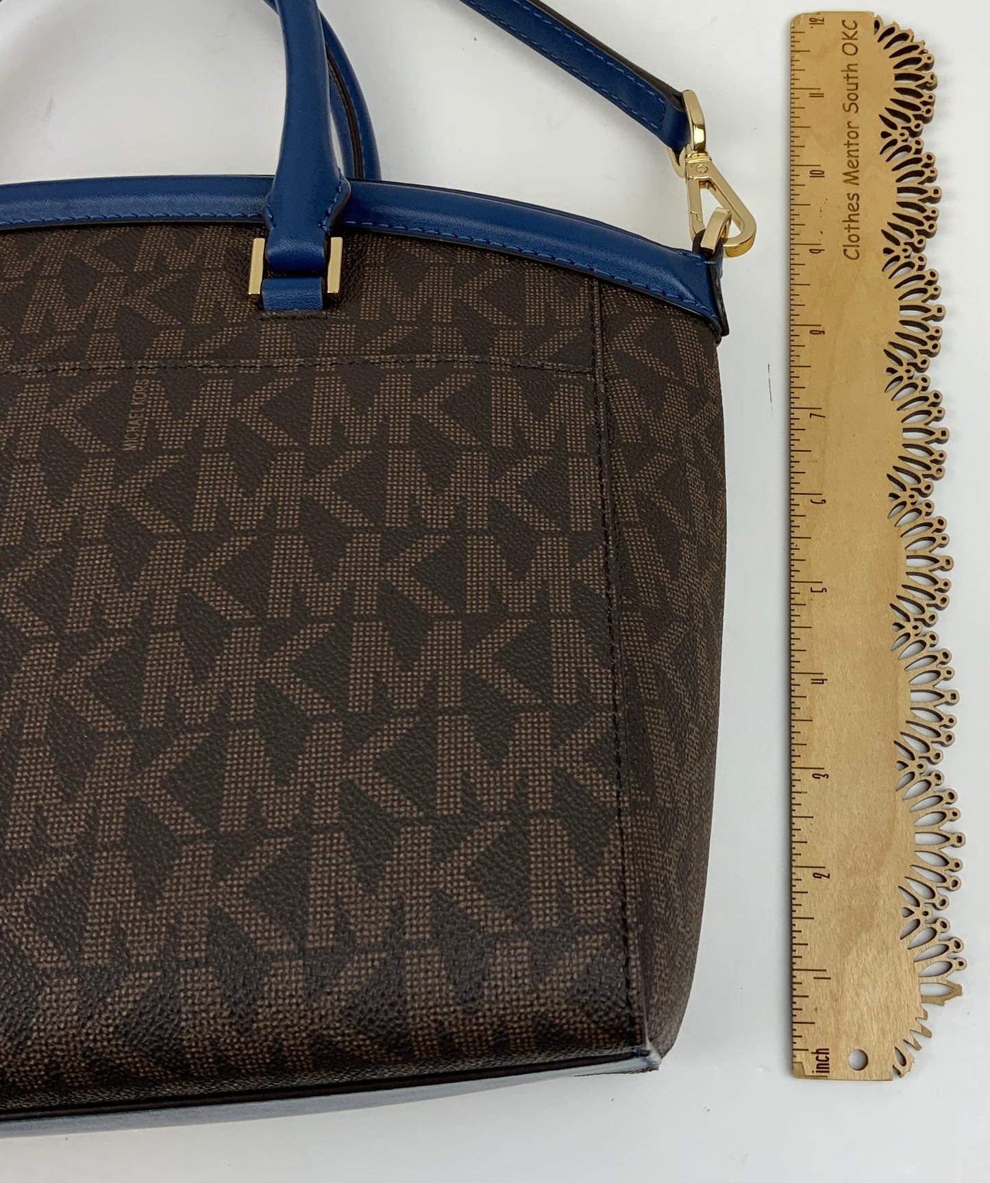 Handbag Designer By Michael Kors In Blue & Brown, Size:Small