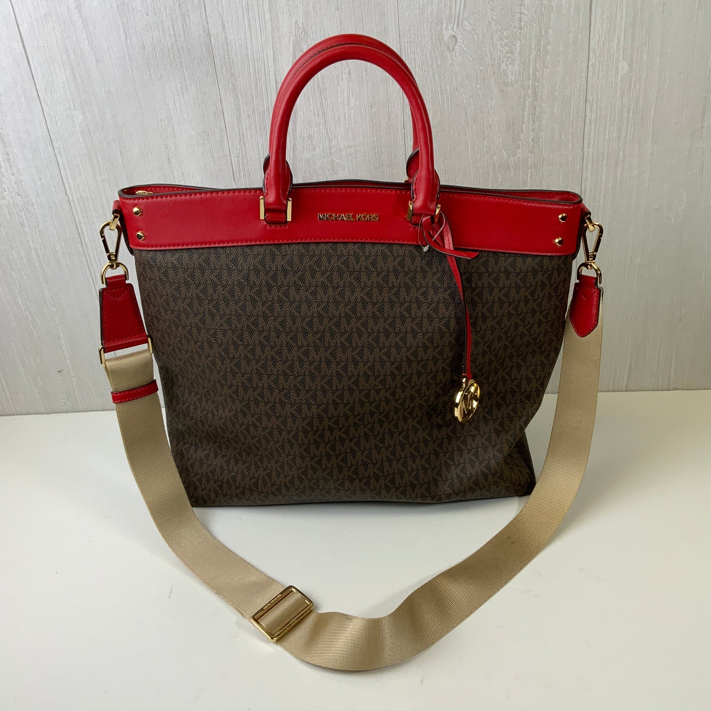 Handbag Designer By Michael Kors In Brown & Red, Size:Large