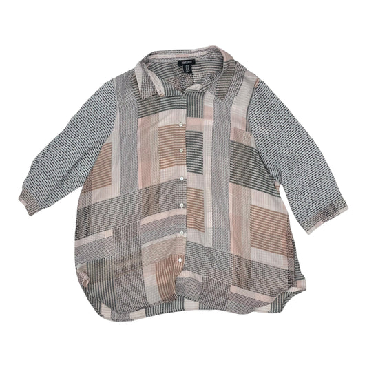 Blouse Ls By Jones And Co In Black & Pink, Size:1X