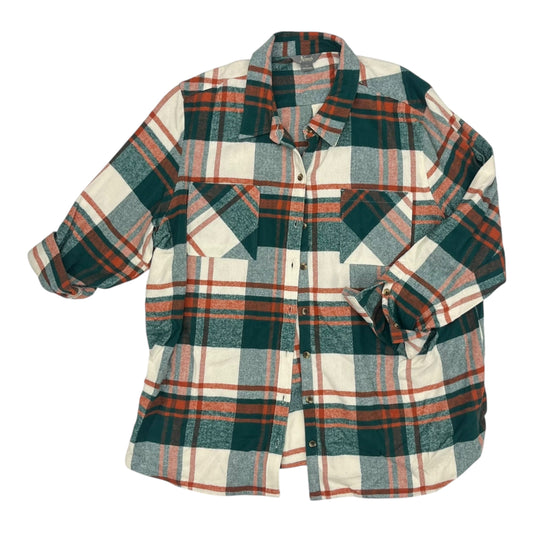 Blouse Ls By Natural Reflections In Plaid Pattern, Size:1X