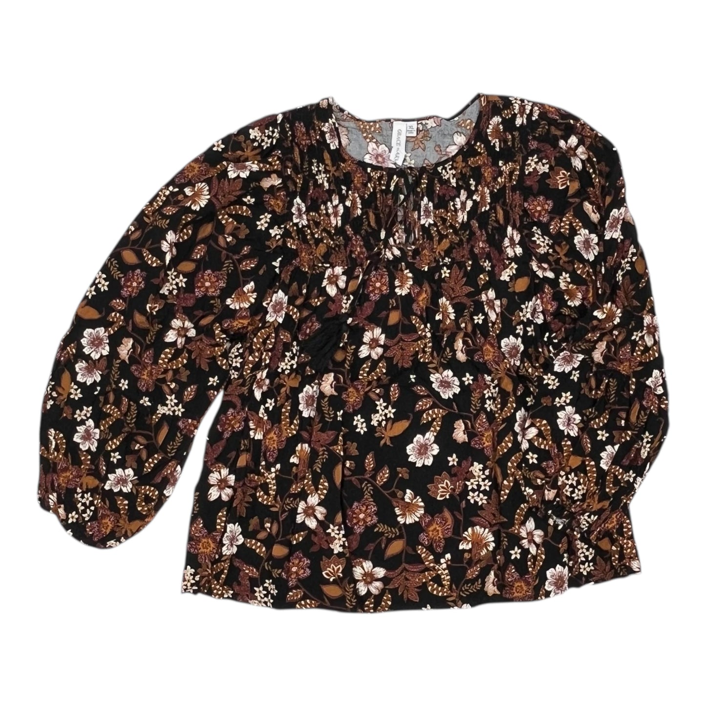 Blouse Ls By Grace + Karma In Black & Gold, Size:Xl