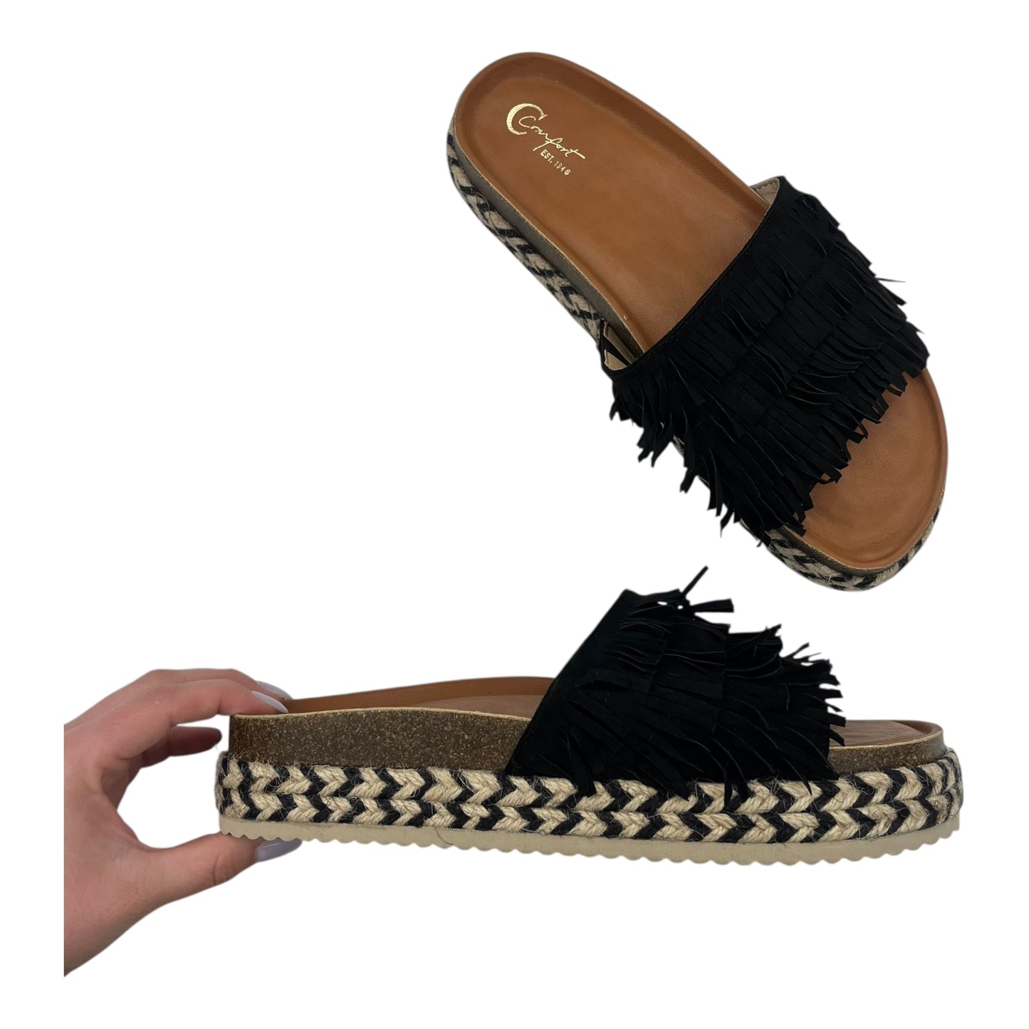 Sandals Heels Block By Clothes Mentor In Black & Brown, Size:11