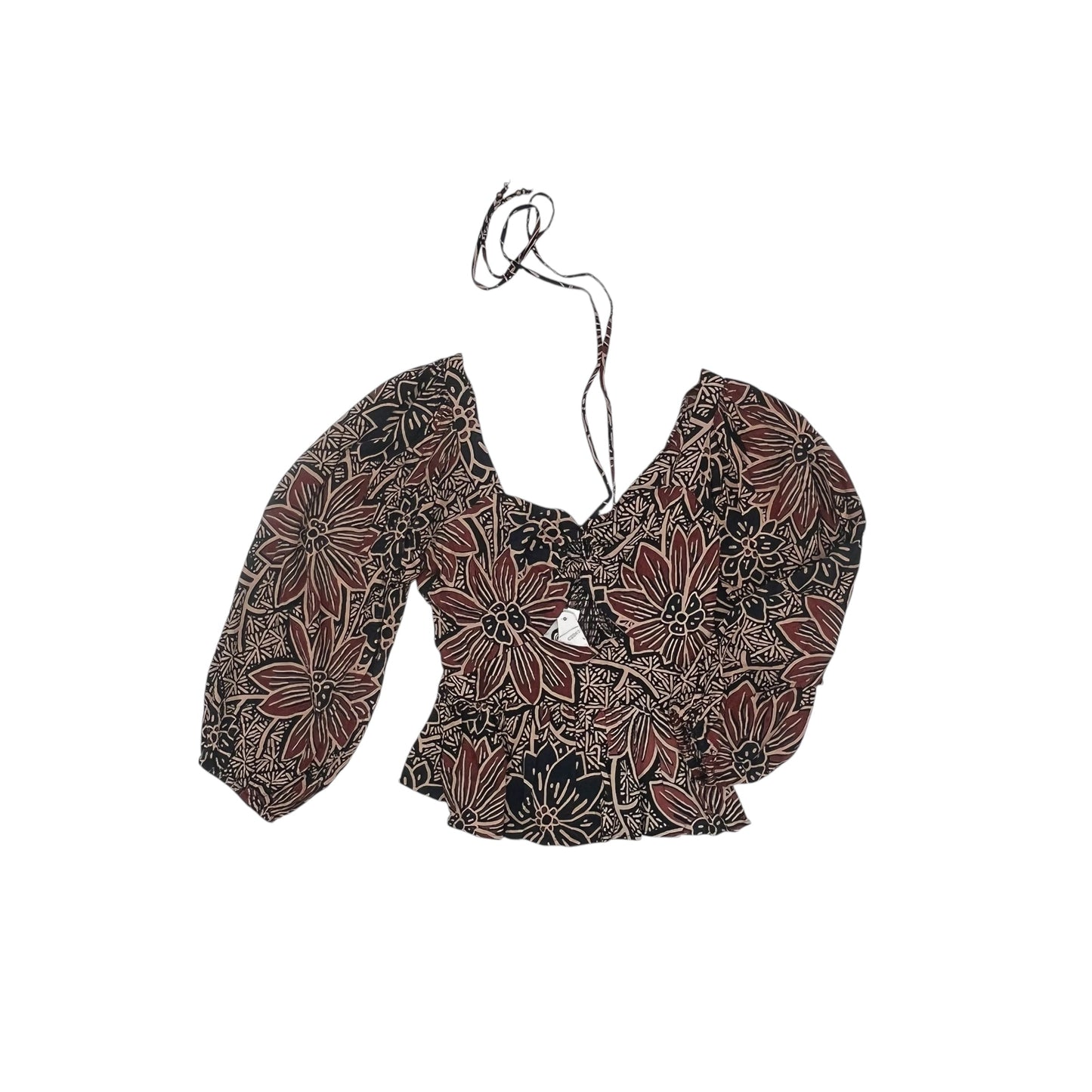 Blouse Ls By Angie In Blue & Brown, Size:L